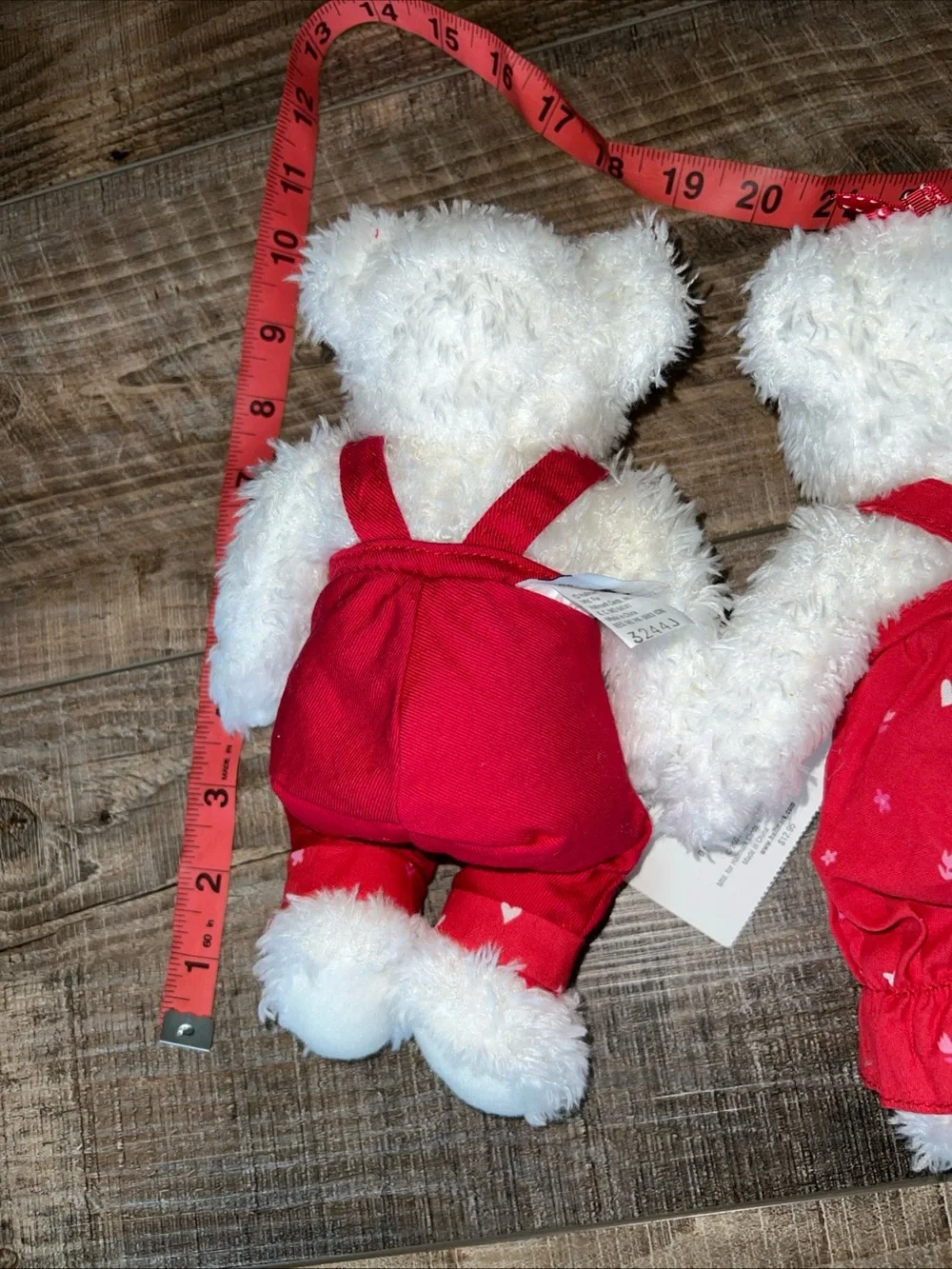 Retro Hallmark White Plush Kissing Bears in Red Outfits